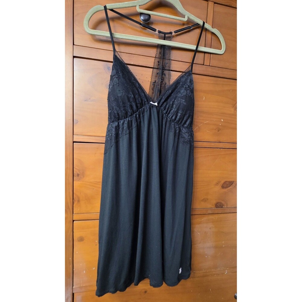 NWT Victoria's Secret Slip Nightie Size Medium Black Lingerie Lace Bow Sultry